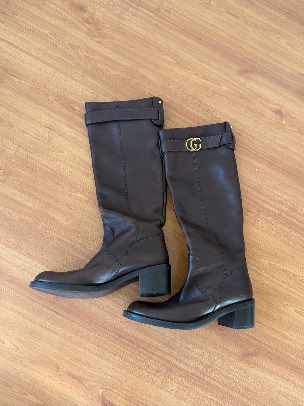 Gucci Brown Leather GG Logo Riding Boots